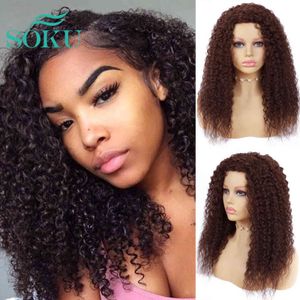 Wholesale hair kink resale online - Kinkly Curly Synthetic Mixed Human Wigs Machine Made Hair Wigs For Black Women Inches Free Part Heat Resistant Fiber Wig SOKU S0903