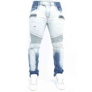 Män Jeans Straight Zipper Biker Jean Byxor Högt midja Vår Höst Streetwear Man Desiger Tvättade Jean Byxor Byxor G0104