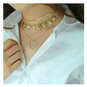 Wholesale bohemian gold jewelry resale online - Pendant Necklaces HaHaGirl Bohemian Gold Color Heart Hollow Necklace For Women Simple Metal Multi Layer Chain Jewelry