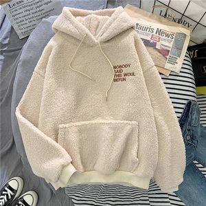 Kvinnor Vinterrock Rosa Söt Fashion Hooded Letter Print Harajuku Loose Pocket Hoodies Fleece Flannel Pullover Kvinnlig Sweatshirt 210422