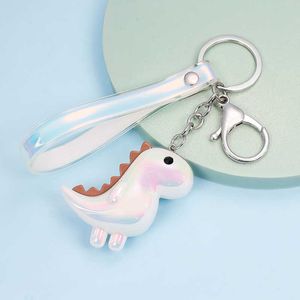 Cute Cartoon Colorful Leather Rope Dinosaur Doll Keychain Acrylic Animal Charm Key Chains Car Bag Pendant Keyring for Women Men G1019