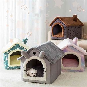 Vikbar djup sömn husdjur katt hus inomhus vinter varm mysig kennel tält chihuahua katt näskudde flyttbar husdjur produkter korg 210915