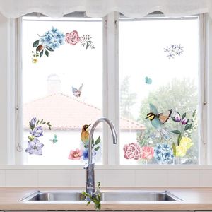 Väggklistermärken Fåglar Blommor Fönster Glas Sovrum Vardagsrum Dekoration Väggmålning Heminredning Dekaler Avtagbar Bakgrund