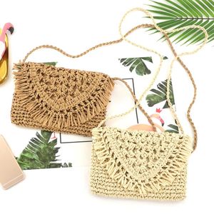 Shoulder Bags Summer Straw Women Crossbody Bag Weaving Paper Rope Beach Handbags Ladies Tassel Messenger Purse