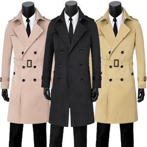 Men's Trench Coats Mens Man Double Breasted Long Coat Men Clothes Business Casual Slim Fit Overcoat Sleeve Spring Autumn S - 9XL