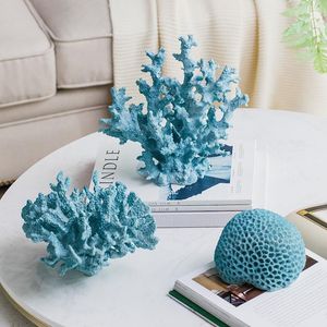 Väggklockor Medelhav Blue Coral Sculpture Figurine Ornaments Plant Office Home Decoration Accessories Modern konstharts Dekor Craft Gift