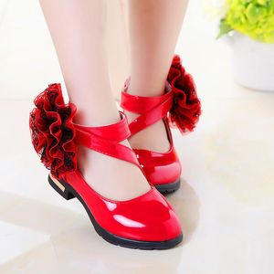 Flat Shoes Summer Girls Leather Children Red Flower Princess Sandals Fashion Korean Wedding Dress Party For Kids Student