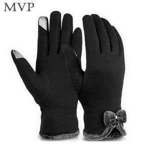 Fingerlose Handschuhe, warm, für Damen, Bildschirmwein, gefüttert, Kaffee, Marineblau, Samt, schwarze Schleife, blauer Touch, Wintermode, Rot, Grau, dunkel, lässig