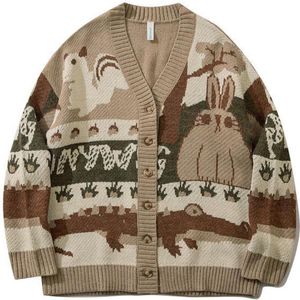 Men's Sweaters Vintage Cardigan Sweater Coat Japanese Harajuku Cartoon Knitted Outerwear Hip Hop Streetwear Loose Fashion Knitwear Tops