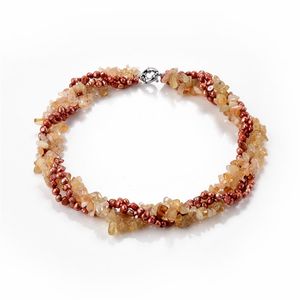 Four Strands Twisted Necklace Nugget Freshwater Pearl with Citrine Jewelry for Women