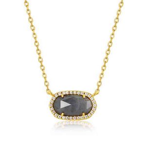 High end oval labradorite necklace customizable 925 sier fashion big gem stone necklace