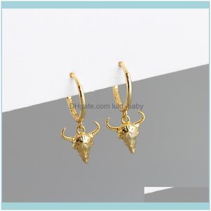 Earrings Jewelrysterling Sier Bull Head Pendant Earring For Women Gold Hoop Punk Style Girls Gift Pendientes Colgantes & Hie Drop Delivery 2