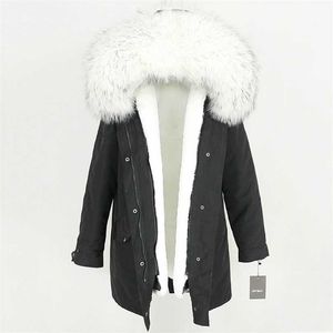 Wodoodporna Long Park Kurtka Zimowa Kobiety Prawdziwe Futro Naturalne Raccoon Trim Hood Faux Liner Odpinany Streetwear 211220