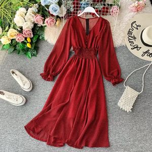 Gonna a maniche rosse bianche Collezione francese super lunga Vita Big Swing Point Abito in chiffon Fata Retro S Costumi da bagno da donna