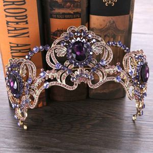 FORSEVEN Baroque Purple Crystal Pearl Crown Bridal Tiara Headpiece Jewelry Wedding Hair Accessories Bride Flower Crowns JL