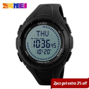 Skmei Compass Outdoor Mens Watches World Time 3 Alarm Digital Wristwatch Waterproof Sport Watch for Men Relogio Masculino 1232 Q0524