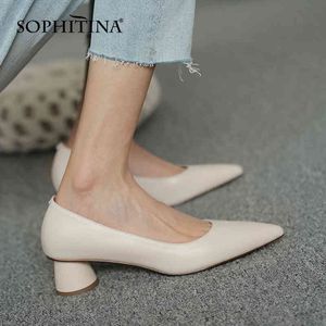 SOPHITINA Women Shoes Leisure Yellow Genuine Leather Shoes Round Heel Pointed Toe TPR Fashion Spring Office Pumps Lady AO347 210513