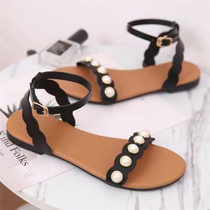 Beautiful Women's Shoes Fashion Women Pearl Buckles Ankle Floral Sandals Flat With Summer Open Toe Casual Comfort Shoe