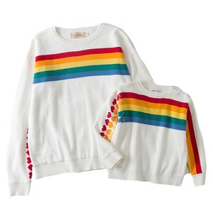 Abbigliamento Autunno Autunno Figlia Famiglia Arcobaleno Maglieria Maglione Pullover Mamma Figlio Tieni i vestiti caldi 210417