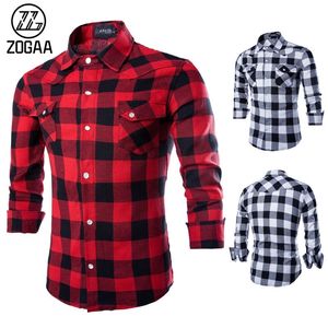 Zogaa camisa xadrez masculina moda casual botão jóia magro manga longa 220215