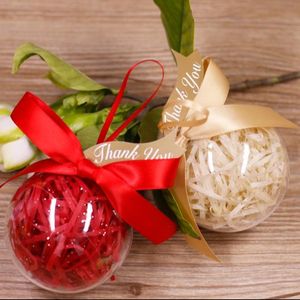 Gift Wrap Pink Red Gold Blue Clear Round Ball Plastic Wedding Favors Candy Boxes Bomboniera Party Box With Ribbons Tags