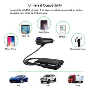 4 USB Ports Car Charger Quick Charge QC 3.0 Universal Fast Adapter with Extension Cable for iphone Samsung GPS