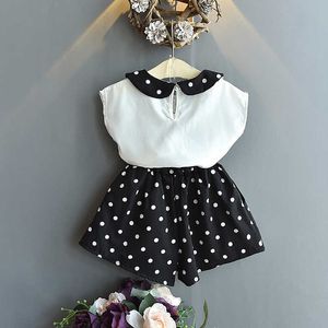 HE Hallo genießen Baby-Kleidung für Mädchen, Sommer-Sets, Farbblock-Kurzarm-Chiffon-Hemd + einfarbige Shorts, Kinderkleidung, 2-teilig