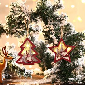 Party Supplies Christmas Red Forest Elderly Wooden Luminous Pendant xmax Tree Ornaments Round Five-pointed Star Pendants