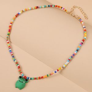 Pendant Necklaces Fashion Multicolor Glass Beaded Chain For Women Cute Cartoons Animal Frog Pendants Necklace Girls Gift Jewelry