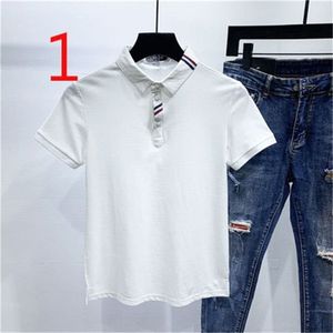 Men's half-high collar knitted T-shirt embroidery short sleeve half-sleeved contrast color t-shirt 210420