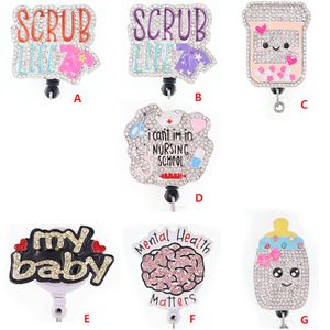 Chave Rings Medical Scrub Life Rhinestone Retor de identificação retrátil para enfermeiro Nome Acessórios Batilhão com clipe de jacaré