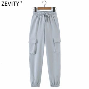 Safari Style Women Vintage Solid Color Cargo Pants Chic Elastic Waist Bow Tied Trousers femme pantalones mujer pants P990 210420