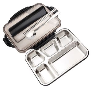 Upors lunchboxbehållare med fack Portabelt rostfritt stål för barn med sked gaffelskola Bento 210709