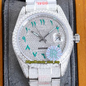 Ewigkeit Hip-Hop-Uhren RRF Neueste Produkte 126334 126300 126333 Grünes arabisches Diamanten-Zifferblatt A2824 Automatische Iced Out-Vollherrenuhr 904L-Stahl-Diamantgehäuse-Armband