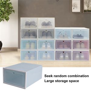 6/10pcs Storage Shoe Boxes Superimposed Combination Cabinet Transparent Thickened Dustproof,rangement,boite a rangement 210922