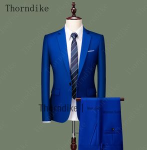 Thorndike Royal Blue Men Свадебные костюмы Slim Fit Groom Prom Party Blazer Мужской смокинг Куртка + Брюки Костюм Брак Homme Terno X0909