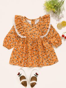 Wholesale orange dresses for toddlers resale online - Girl s Dresses Baby Clothes Months Girl Orange Little Flower Ruffled Dress Toddler Spring Outfits Pography