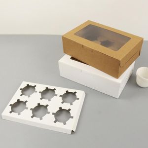 Gift Wrap Clear Window Cupcake Boxes With Removable 6 Holes Cup Cookie Tray For Decorations & Transporting Egg Tart Muffins