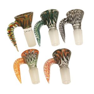 2021 Colored Heady Glass Bowl With Big Ox Horn Handle 14mm 18mm Male Joint For Glass Bubbler And Ash Catcher Glass Bong Water Pipe