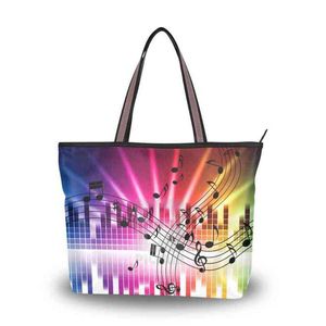 Einkaufstaschen Alaza Luxus Damen 'Canvas Handtasche für Frauen Schulter Musik Note Printing Handtasche Weibliche Klaviermuster Strand Top-Griff Taschen 220310