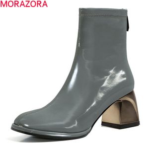 MORAZORA Marke Mode Stiefeletten Top Qualität Winter Frauen Stiefel Karree High Heels Damen Schuhe Schwarz 210506