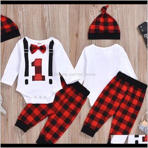 Odzież dziecięca Drop Dojazdu 2021 Jesień Baby Dla Dzieci Chłopiec Girl Born Christmas Clothing Bow Długi Rękaw Romper Kombinezon Pant Hat Strój