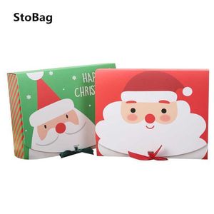 Stobag 12pcs / lote 31x25x8cm Natal grande doces biscoito caixa de embalagem festa de festa de chá de bebê com fita Papai Noel 210602