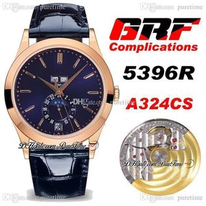 GRF Complicações Calendário Anual 5396R A324CS Automático Mens Relógio Rose Gold Blue Dial Dial Marcadores Moon Fase Strap Strap Super Edition Watches Puretime H8