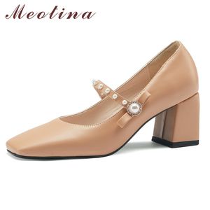 Meotina Mary Janes Shoes Donne Donne Pompe tacco alto perla Arco Square Toe Tacchi Chunky Calzature Le signore Dress Shoes Shoes Spring Khaki 45 210520