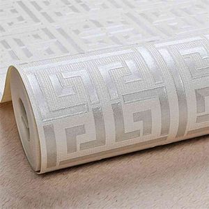 Branco ouro grego chave branco papel de parede branco moderno geométrico metálico metal vinil papel rolo de rolo de rolo, preto, prata, rosa ouro 210722