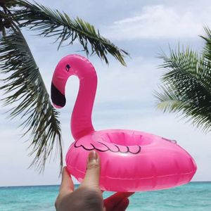 INS PVC Inflatable Flamingo Drinks Cup Holder Pool cartoon Floats Floating Drink cups stand ring Bar Coasters Floatation Children bath swim swimming toy