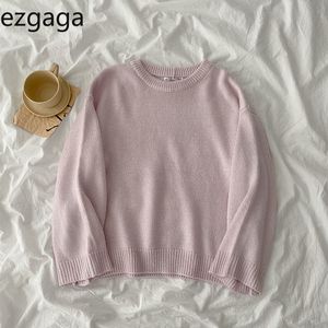 Ezgaga macio camisola pulôver mulheres inverno nova moda coreana o-pescoço solo sólido simples senhoras malhas manchas macias jumper 210430
