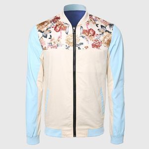 Мужские куртки мужские прохладные цветочные мандарин воротник воротник путешествия с длинным рукавом хаки синий контрастный цвет цветок печати плечевой одежды