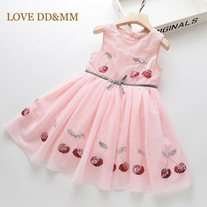 LOVE DD&MM Girls Dresses Kids Clothing Girls Sweet Cherry Bow Sequins Beautiful Sleeveless Mesh Fashion Princess Dress Q0716